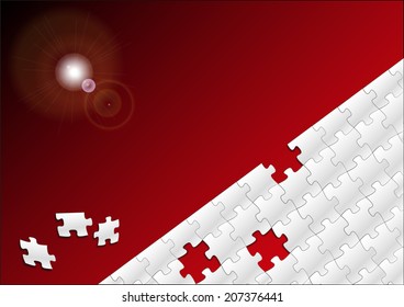 Puzzle background with shiny light and few pieces around