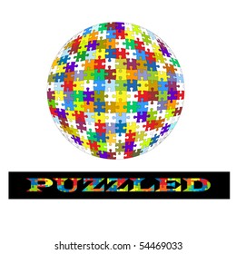 Puzzle ball with puzzled text below
