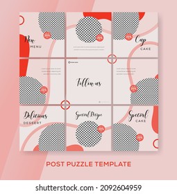 Puzzle banner feed instagram for cake food. premium vector