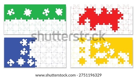 Puzzle banner templates with missing pieces concept. Business metaphor illustrations representing problem solving and teamwork