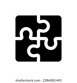 Puzzle black glyph ui icon. Team cooperation. Teamwork. Idea and solution. User interface design. Silhouette symbol on white space. Solid pictogram for web, mobile. Isolated vector illustration