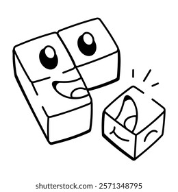 Puzzle blocks with smiley face, doodle icon

