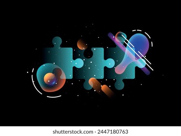 puzzle blue color on a dark background. vector illustration