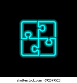 Puzzle blue glowing neon ui ux icon. Glowing sign logo vector