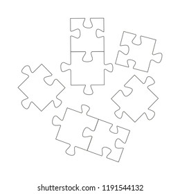 Puzzle Board Game colorless cartoon. Outlined illustration with thin line black stroke