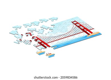 Puzzle board game to problem solving, pattern recognition flat vector illustration on white background