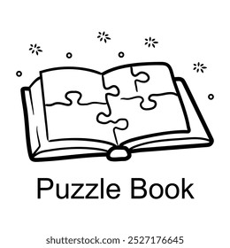 Puzzle book icon in doodle style 