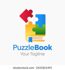 Puzzle Book Logo Vector Illustration. Template Design Idea Combining Puzzle and Book Shape