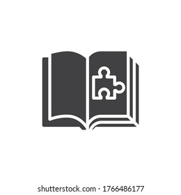 Puzzle book vector icon. filled flat sign for mobile concept and web design. Book page with puzzle glyph icon. Symbol, logo illustration. Vector graphics