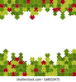 The puzzle border made out of green and red puzzle pieces / The puzzle border / The  jigsaw border