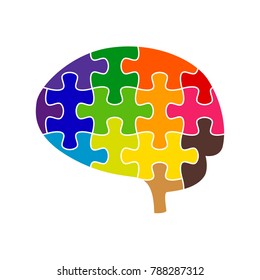 Puzzle Brain Colorfully On White Background. Vector Illustration Of Colorful Jigsaw Concept.