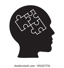 Puzzle brain and head icon on the white background