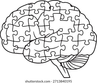  Puzzle Brain Icon – Human Mind Jigsaw Symbol for Intelligence, Memory, Mental Health, Cognitive Function, Neurology, Psychology, Therapy, and Brainstorming Concepts