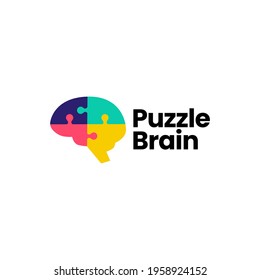 Puzzle Brain Logo Vector Icon Illustration