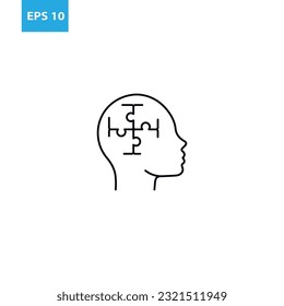 Puzzle in the brain outline icon Vector illustration