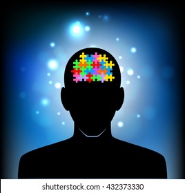 Puzzle brain and silhouette head