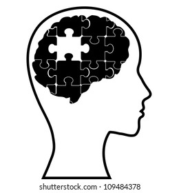 Puzzle brain and silhouette head, vector image