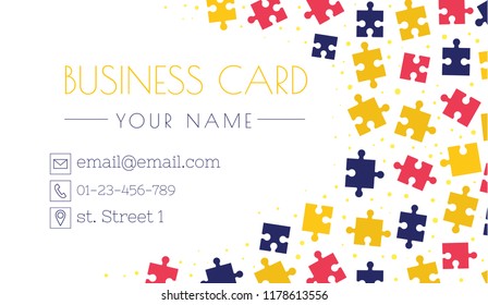 Puzzle business card template. Creativity and innovation. Bright smart design