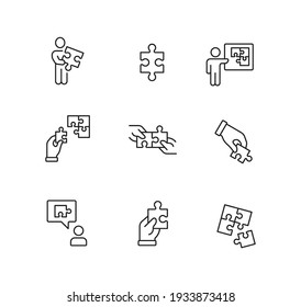Puzzle, business, creative, solution simple thin line icon set vector illustration
