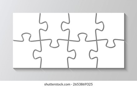 Puzzle business presentation infographic. Rectangle info graphic with 8 pieces. Jigsaw grid template. Parts of process diagram. Business presentation for infographics. Vector illustration