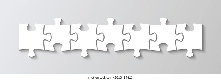 Puzzle business process infographics presentation. Jigsaw chain with 7 pieces in a row. Diagram grid infographic. . Business info graphic with steps, parts. Vector illustration
