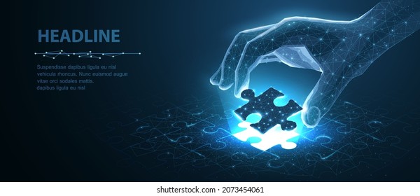 Puzzle. Business strategy, success solution, jigsaw games symbol. Idea metaphor. Creative idea, connection, challenge, join us concept. Isolated on blue