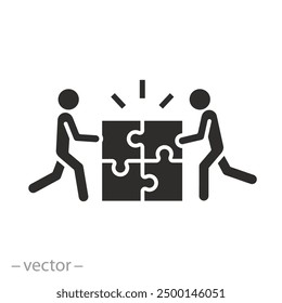 puzzle and business team icon, teamwork mutual with support, enterprise communication, flat vector illustration