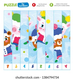 Puzzle by Number Cut Scissors Along Line Kid Game
