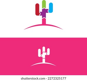 Puzzle Cactus Modern Design Logo 