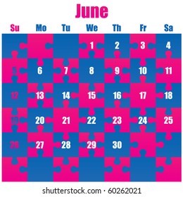 Puzzle calendar for 2011. June. Vector.