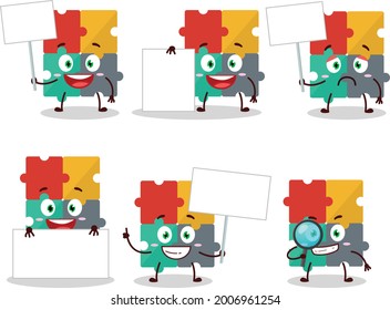 Puzzle cartoon in character bring information board. Vector illustration