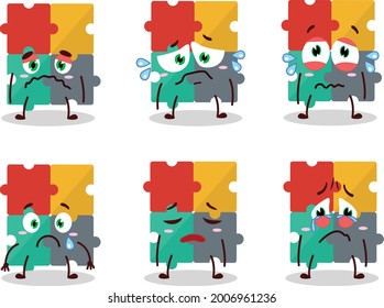 Puzzle cartoon in character with sad expression. Vector illustration