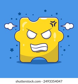 Puzzle cartoon character vector with vapor coming out his ears. Puzzle character illustration with angry face expression and simple color concept