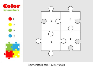 Puzzle in cartoon style, color by number, education paper game for the development of children, coloring page, kids preschool activity, printable worksheet, vector illustration