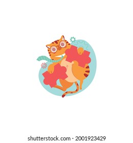 Puzzle Cat Vector On White Background