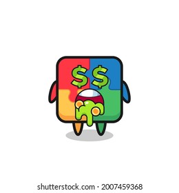 puzzle character with an expression of crazy about money , cute style design for t shirt, sticker, logo element