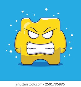 Puzzle character vector. cute cartoon puzzle character that was angry. puzzle character icon mascot vector illustration concept