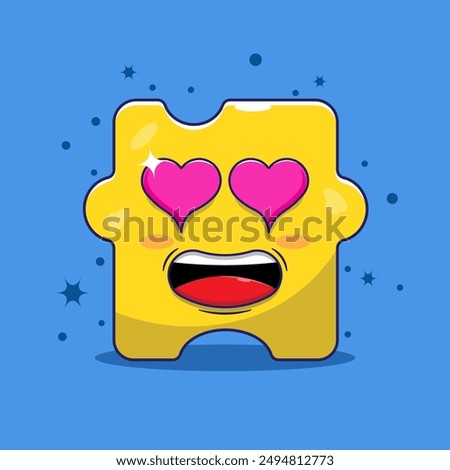 Puzzle character vector. Fascinated face with eyes forming love. puzzle character cartoon vector illustration concept