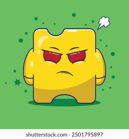 Puzzle character with very angry face. design cartoon vector illustration icon mascot symbol. cartoon puzzle character concept.