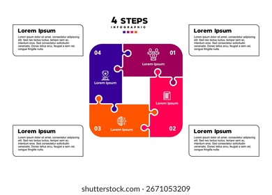 Puzzle-Chart-Infografik-Kommunikationsvorlage mit 4 Optionen für Präsentationen. Vektorgrafik Eps