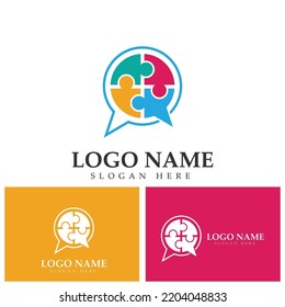 Puzzle chat logo template illustration