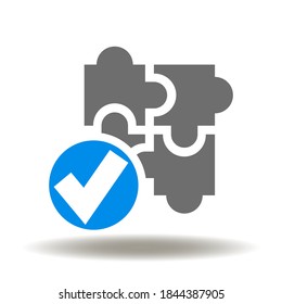 Puzzle check mark icon vector. Tick conundrum jigsaw sign. Success Solution Business Education Conceptual Illustration.
