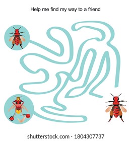 Rompecabezas para un niño. Ayuda a que la abeja llegue a un amigo. Ayuda al niño a entender cuál de los insectos es bueno y quién es el enemigo.