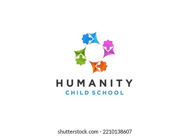 Puzzle child team work logo design playful colorful icon symbol 
