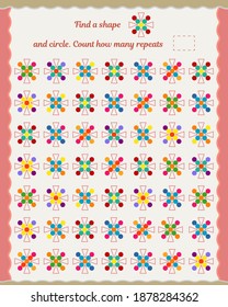 Puzzle for children and adults. Development of attention, thinking, memory. Find and count how many of these shapes worksheet