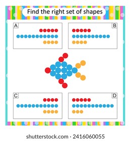 Puzzle for children. Find the correct set of cartoon fish. Vector illustration. Answer is A. 