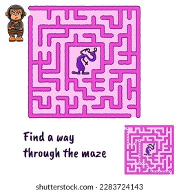 Puzzle for children. The labyrinth through which the astronaut has to pass by the alien.