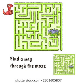 Puzzle for children. Vector illustration. You need to help the little dinosaur find a passage through the maze.