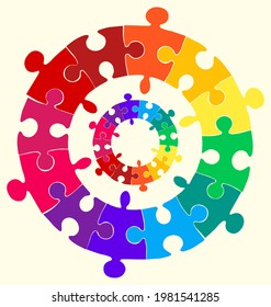 Puzzle circle jigsaw game figure icon.  Infographic jigsaw puzzle in the form of circle. Flat illustration. 