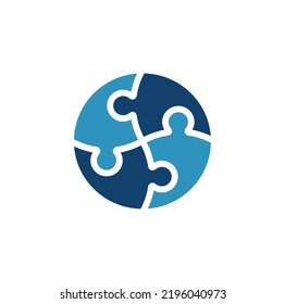 Puzzle and circle. Social relationship logo. Community and networking symbol. Connection icon template. Logo design. Vector Illustration.